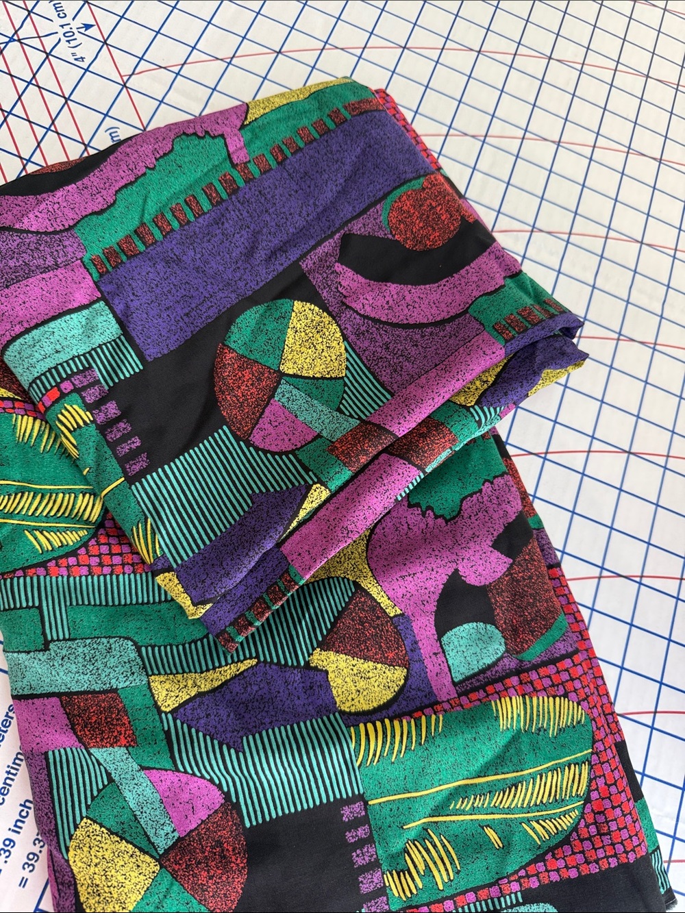 Vintage 80s 90s Abstract Geometric Fabric 4.25 Yds x 60” Drapey Jewel Tone